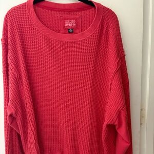American Eagle Women’s Oversized Big Hug Waffle Crew Neck Sweatshirt Red XXS